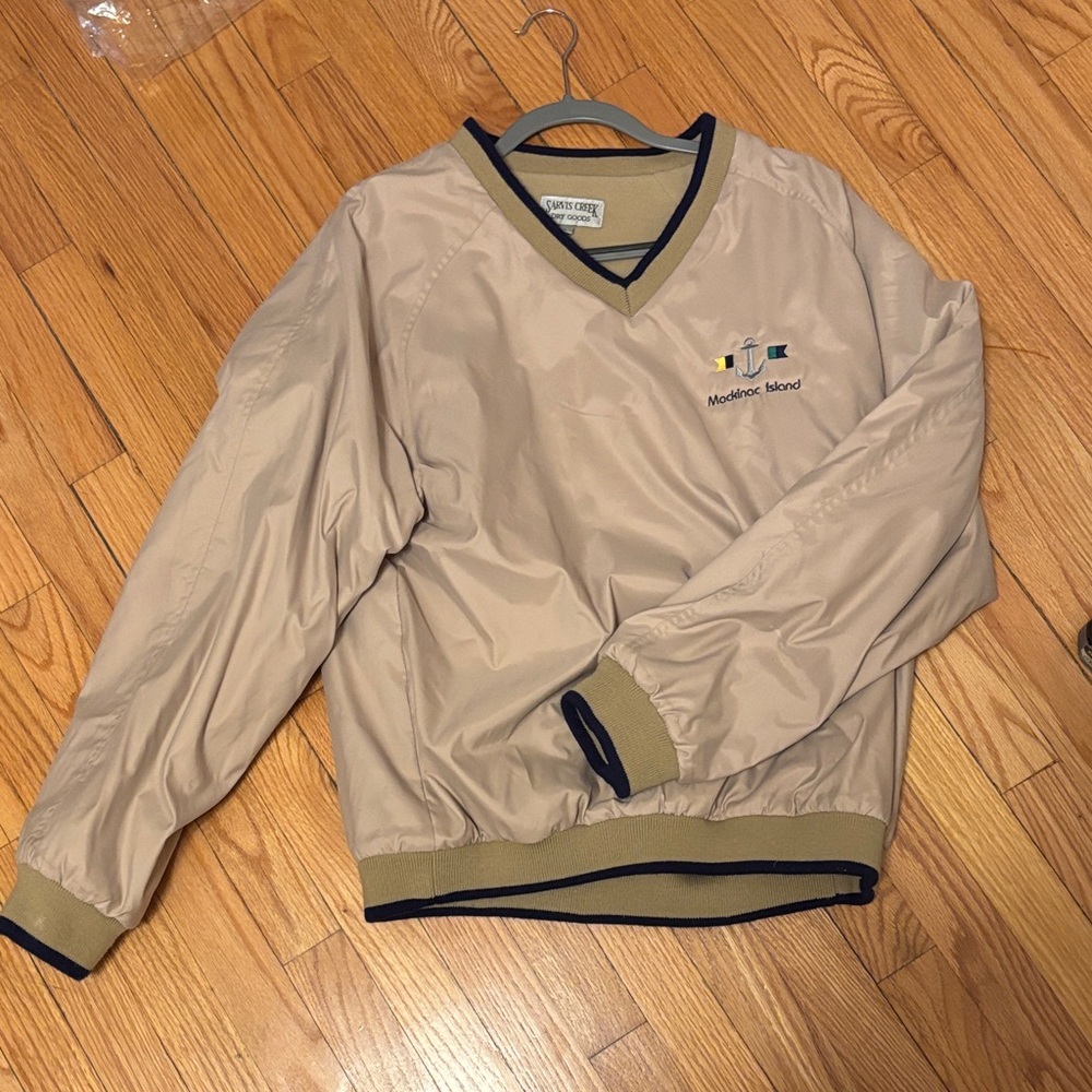 Beige V-Neck Pullover with Embroidery